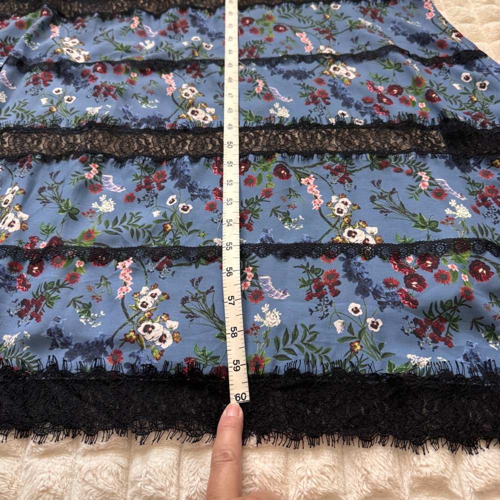 Alice + Olivia 6 Gatz Blue Floral Lace Trim Maxi Dress Peasant Boho Festival - Picture 7 of 9